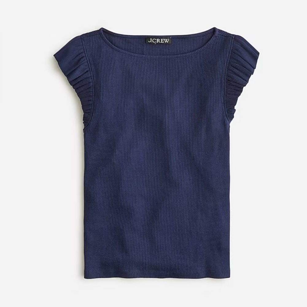 J.Crew Navy Ribbed Ruffle Boatneck Tank Top